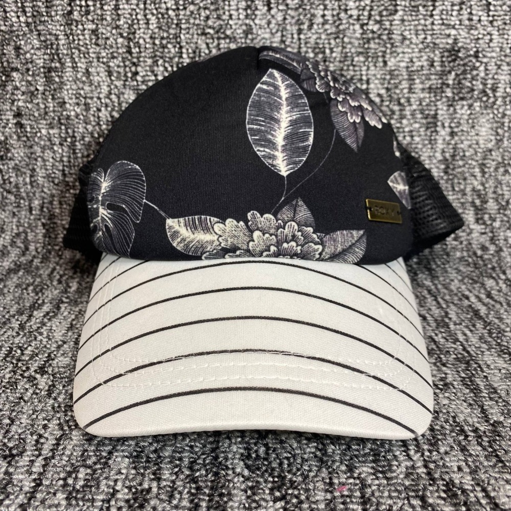 Roxy Trucker Hat Mens OSFA Black Floral Striped Snapback Mesh Surf Skate Cap